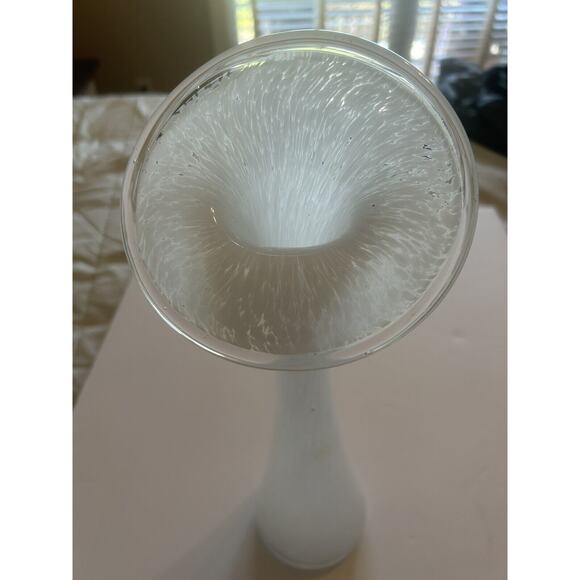 Jack In The Pulpit Vase White Splatter 15”‎ Hand Blown Art Glass - Picture 3 of 16